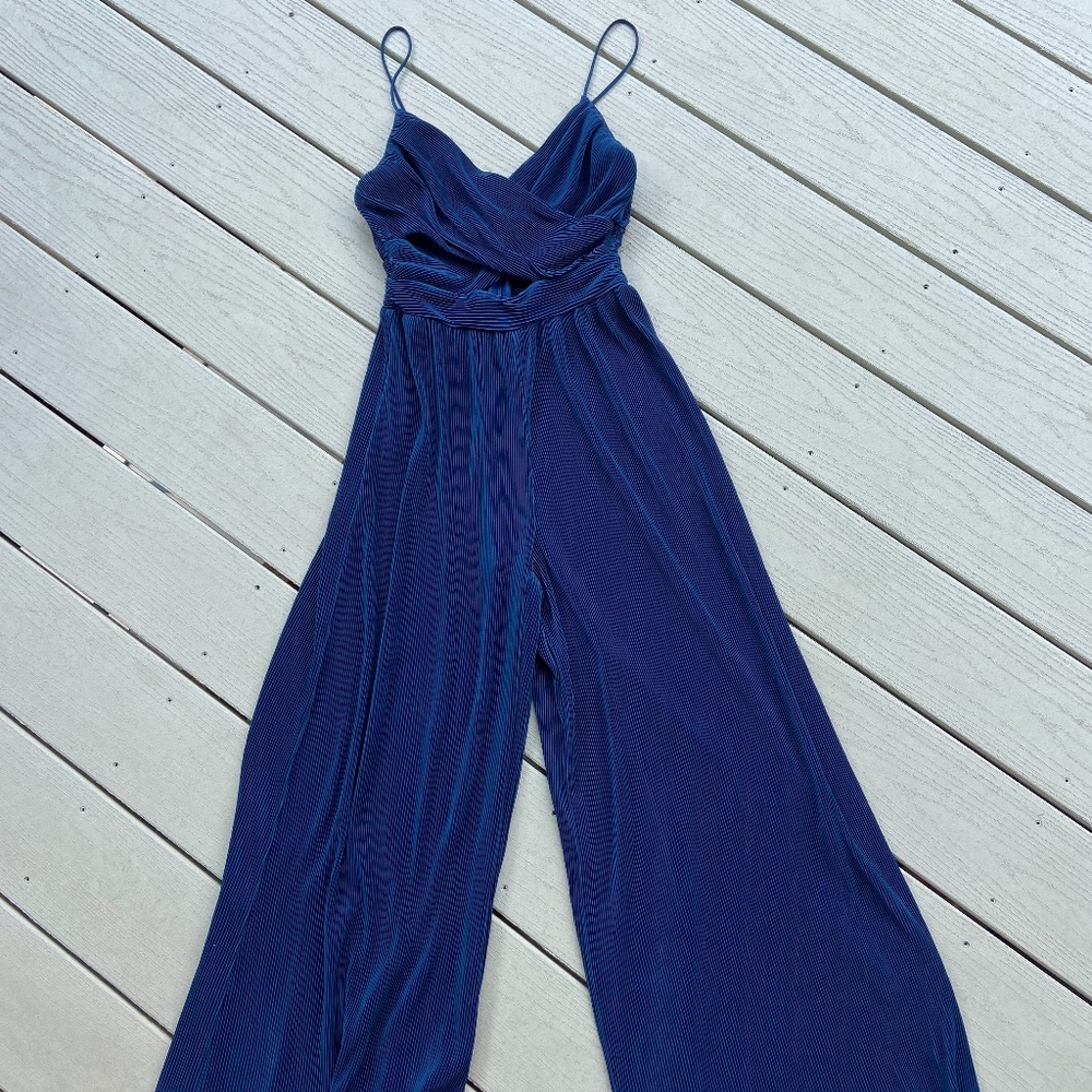 ASTR the Label Blue Ribbed Jumpsuit, Size XS